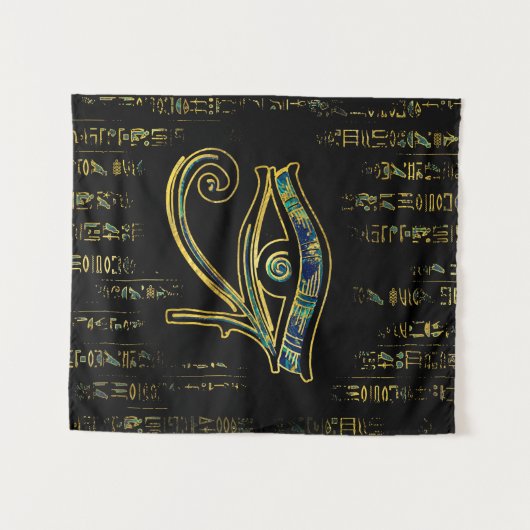 Egyptisch oog van Horus over hiërogliefen en marme Wandkleed (Voorkant (horizontaal))