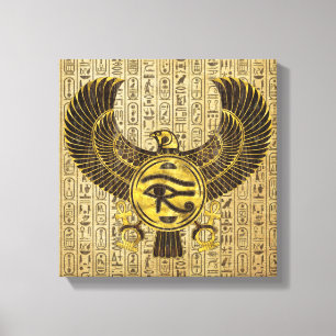 Egyptisch oog van paarden - Wadjet Gold en hout Canvas Afdruk