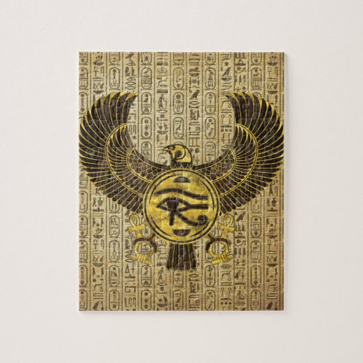 Egyptisch oog van paarden - Wadjet Gold en hout Legpuzzel (Verticaal)