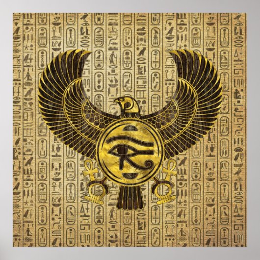 Egyptisch oog van paarden - Wadjet Gold en hout Poster (Voorkant)