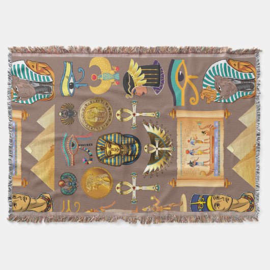 Egyptisch Oud Hiërogliefenpatroonsymbool Deken (Voorkant)