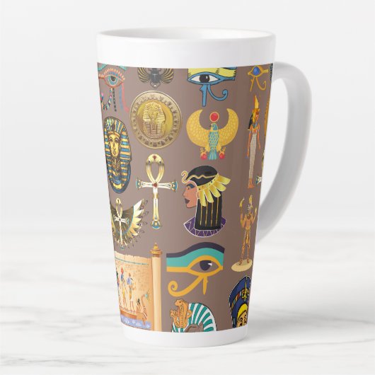 Egyptisch Oud Hiërogliefenpatroonsymbool Latte Mok (Rechterhoek)