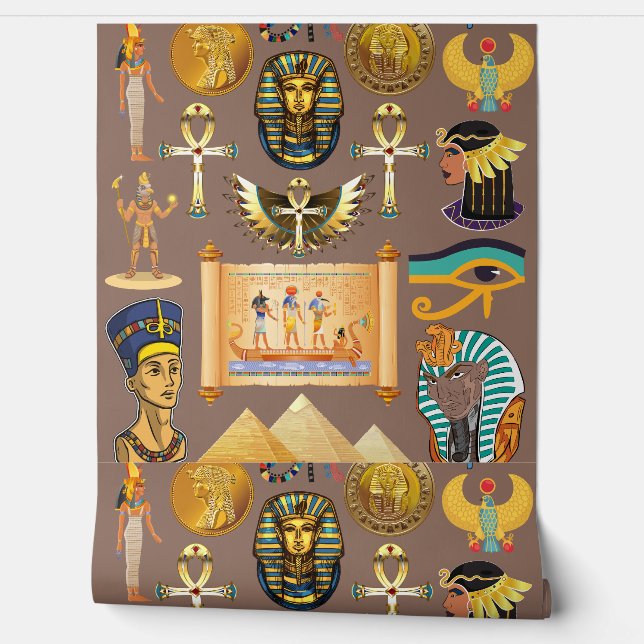 Egyptisch Oud-Hiëroglyfisch Patroon Symbool Behang (Afrollen)