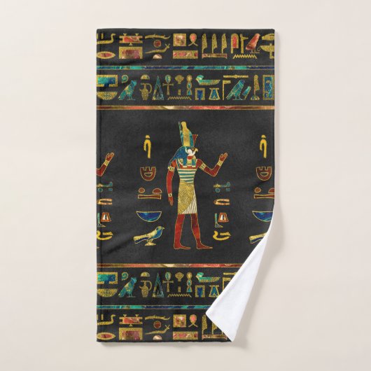 Egyptisch patroon van goud, Blauwgroen en rood gla Bad Handdoek (Handdoek)