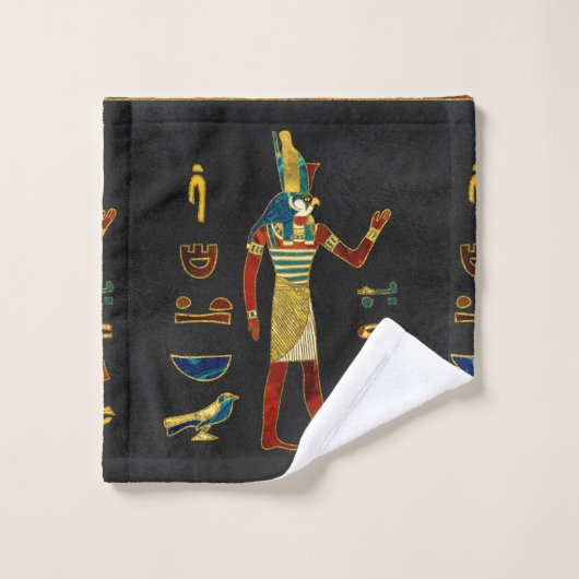 Egyptisch patroon van goud, Blauwgroen en rood gla Bad Handdoek (Wasdoekje)