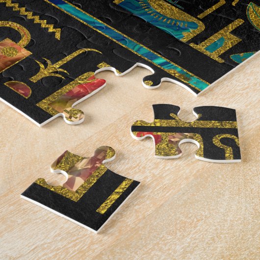 Egyptisch patroon van goud, Blauwgroen en rood gla Legpuzzel (Zijkant)