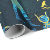 Egyptisch patroon van goud en blauw glas cadeaupapier (Rol Hoek)