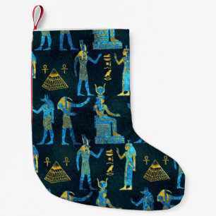 Egyptisch patroon van goud en blauw glas kleine kerstsok
