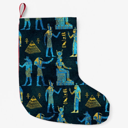 Egyptisch patroon van goud en blauw glas kleine kerstsok (Voorkant)