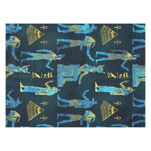 Egyptisch patroon van goud en blauw glas tafelkleed (Voorkant (Horizontaal))