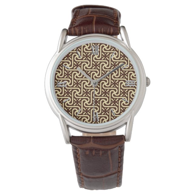 Egyptisch patroon van tegels, chocolade bruin en g horloge (Voorkant)