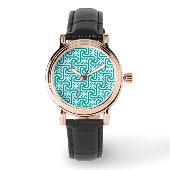 Egyptisch patroon van tegels, turquoise en aqua horloge (Voorkant)