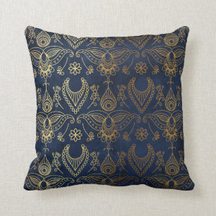 Egyptisch Peacock Gold en Midnight Blue Kussen