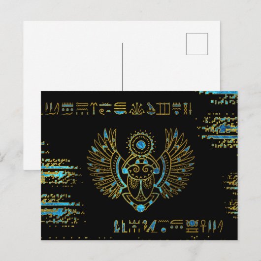 Egyptisch Scarab Beetle Gold en blauw gekleurd gla Briefkaart (Voorkant / Achterkant)