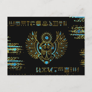 Egyptisch Scarab Beetle Gold en blauw gekleurd gla Briefkaart