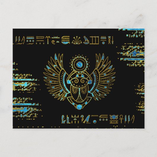 Egyptisch Scarab Beetle Gold en blauw gekleurd gla Briefkaart (Voorkant)