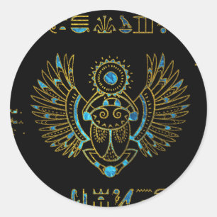 Egyptisch Scarab Beetle Gold en blauw gekleurd gla Ronde Sticker