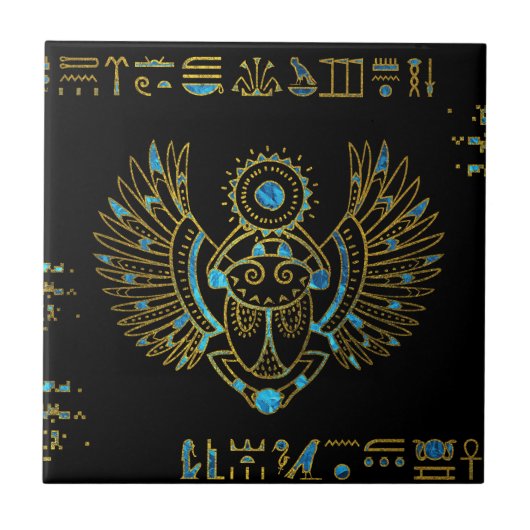Egyptisch Scarab Beetle Gold en blauw gekleurd gla Tegeltje (Voorkant)