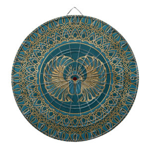 Egyptisch Scarab Beetle Gold op Blauwgroen leder Dartbord