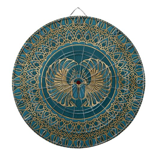Egyptisch Scarab Beetle Gold op Blauwgroen leder Dartbord (Voorkant)