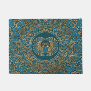 Egyptisch Scarab Beetle Gold op Blauwgroen leder Deurmat