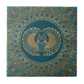 Egyptisch Scarab Beetle Gold op Blauwgroen leder Tegeltje (Voorkant)
