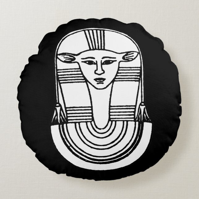 Egyptisch symbool: Hathor Rond Kussen (Voorkant)