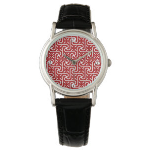 Egyptisch tegelpatroon, donkerrood en wit horloge