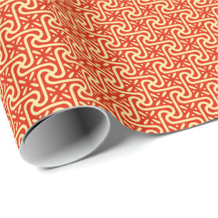 Egyptisch tegelpatroon, koraal-sinaasappel cadeaupapier