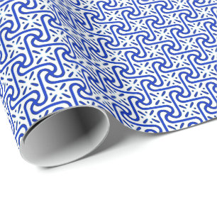 Egyptisch tegelpatroon, wit en kobalt blauw cadeaupapier