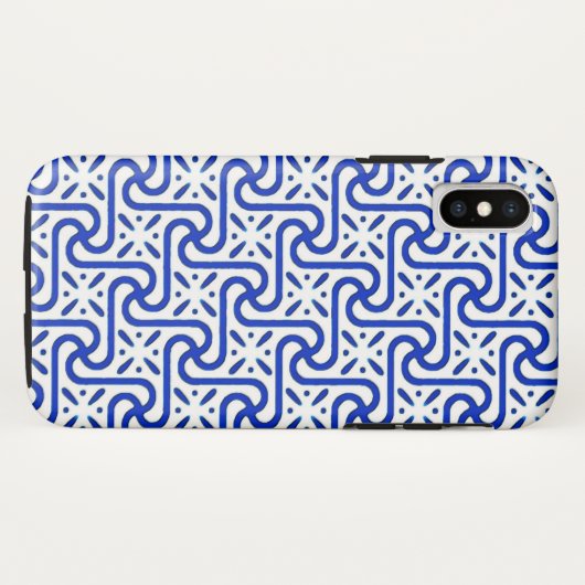 Egyptisch tegelpatroon, wit en kobalt blauw Case-Mate iPhone case (Achterkant (horizontaal))
