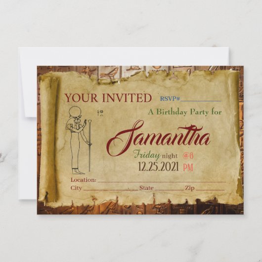 Egyptisch thema feest uitnodiging vlakke kaart (Achterkant)