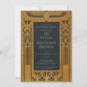 Egyptisch thema Verjaardag Elegant Goud Blauw Vint Kaart (Voorkant)