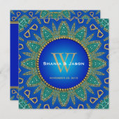 Egyptisch Zon Sparkle Blauwgroen Goud Monogram Kaart (Voorkant / Achterkant)