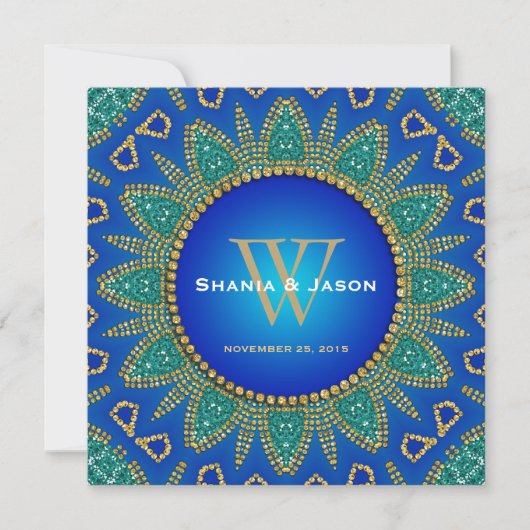Egyptisch Zon Sparkle Blauwgroen Goud Monogram Kaart (Voorkant)