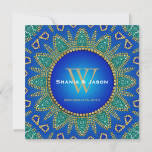 Egyptisch Zon Sparkle Blauwgroen Goud Monogram Kaart