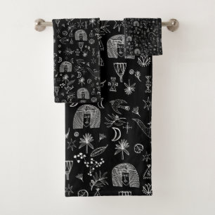 Egyptisch zwarte witte toneelpatroon met een Magic Bad Handdoek