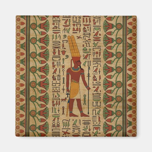 Egyptische Amun Ra - Amun Re Ornament op papyrus Magneet (Voorkant)