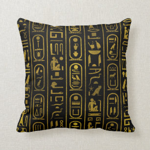 Egyptische ancient Gold-hiërogliefen op zwart Kussen