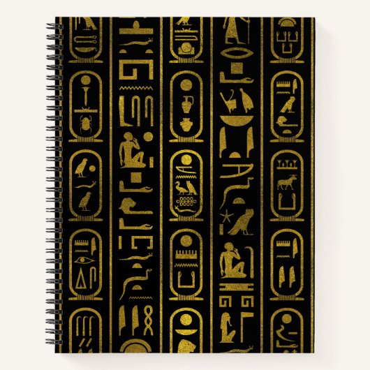 Egyptische ancient Gold-hiërogliefen op zwart Notitieboek (Voorkant)