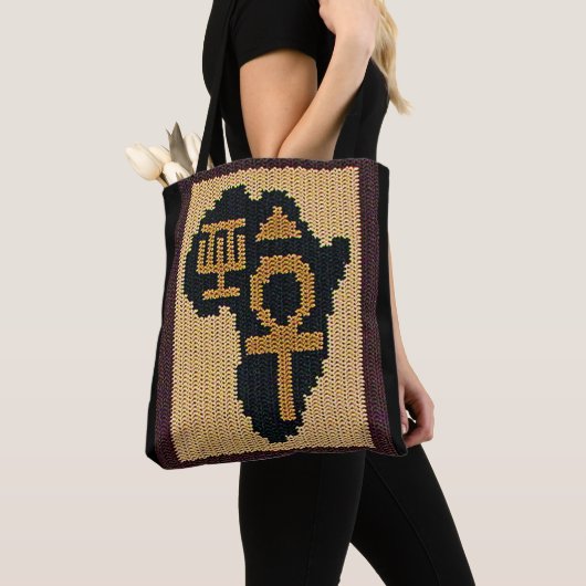 Egyptische Ankh Afrika Adinkra Artisan haakwerk Pr Tote Bag (Dichtbij)