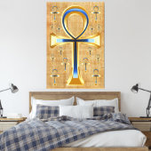 Egyptische Ankh - Gold en Blue Design Canvas Afdruk (Insitu (Slaapkamer))