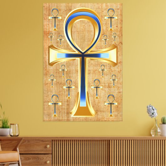 Egyptische Ankh - Gold en Blue Design Canvas Afdruk (Insitu (Woonkamer))