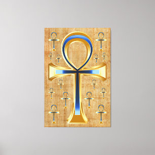 Egyptische Ankh - Gold en Blue Design Canvas Afdruk