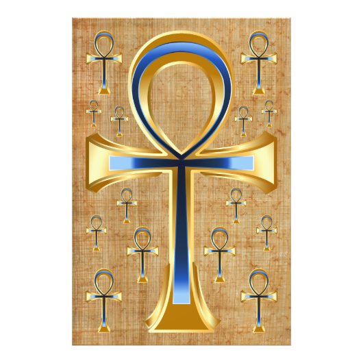 Egyptische Ankh - Gold en Blue Design Foto Afdruk (Voorkant)