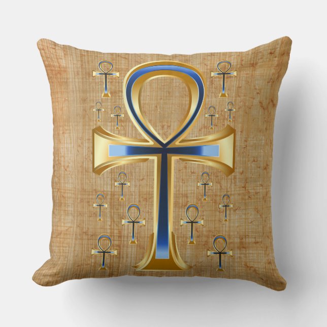 Egyptische Ankh - Gold en Blue Design Kussen (Voorkant)