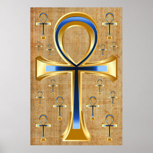 Egyptische Ankh - Gold en Blue Design Poster