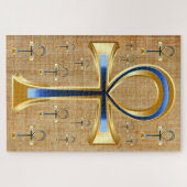 Egyptische Ankh - Goud en Blauw Design Legpuzzel (Horizontaal)
