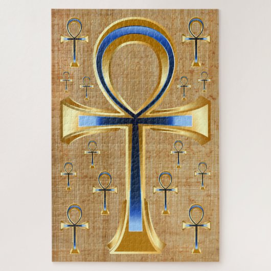 Egyptische Ankh - Goud en Blauw Design Legpuzzel (Verticaal)