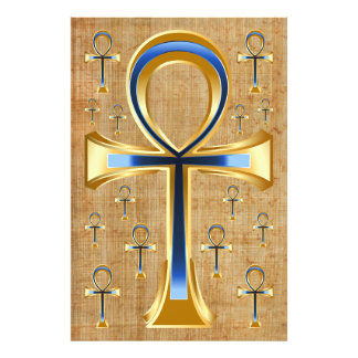 Egyptische Ankh - Goud en Blauwe Ontwerp Foto Afdruk